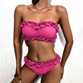 Glittering Ruffle Low Rise Cheeky Bandeau Brazilian Two Piece Bikini Swimsuit